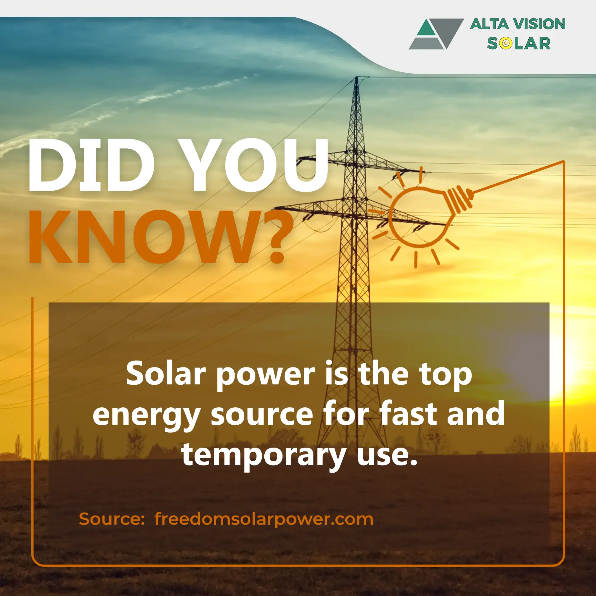 Solar power is the top energy source for fast and temporary use