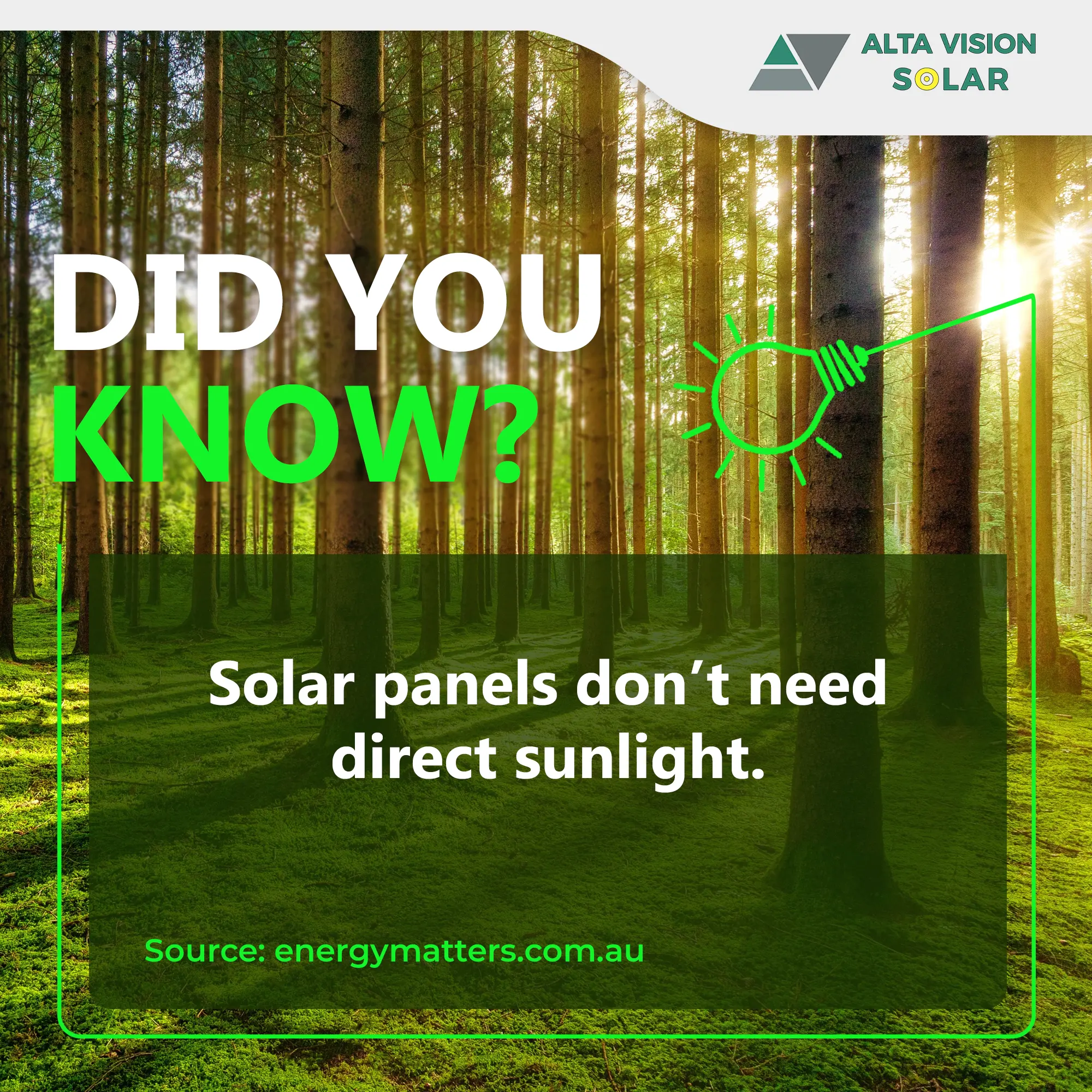 Solar Panels don’t need direct sunlight